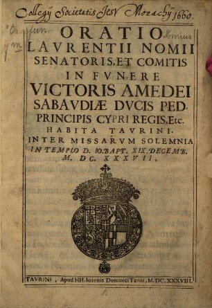Oratio in funere Victoris Amadei Sabaudiae Ducis ... habita