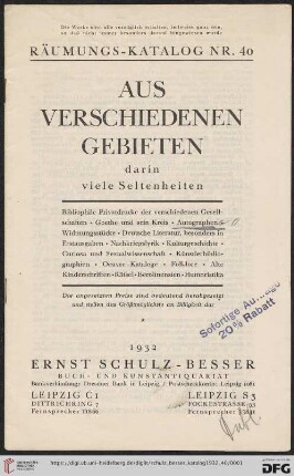 Nr. 40: Räumungs-Katalog: Aus verschiedenen Gebieten darin viele Seltenheiten