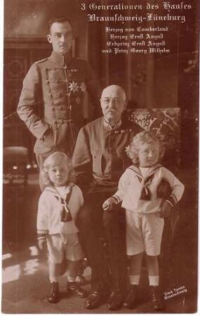 Drei Generationen des Hauses Braunschweig-Lüneburg: Herzog von Cumberland, Herzog Ernst August, Erbprinz Ernst August, Prinz Georg Wilhelm
