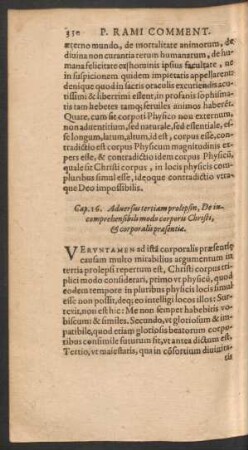 Cap. 16. Adversus tertiam prolepsin, De incomprehensibili modo corporis Christi, Et corporalis praesentiae.