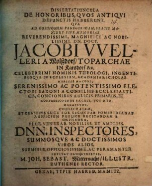 Dissertatiuncula de honoribus, quos antiqui defunctis habuerunt