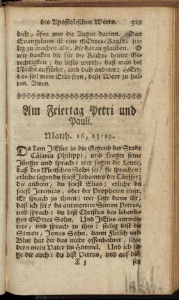 Am Feiertag Petri und Pauli.