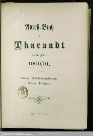 1900/01: Adreß-Buch für Tharandt : für d. Jahre ...
