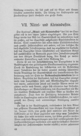 VII. Mittel- und Kleinindustrie.