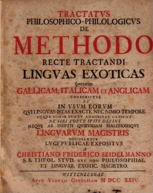 Tractatus philosophico-philologicus de methodo recte tractandi linguas exoticas