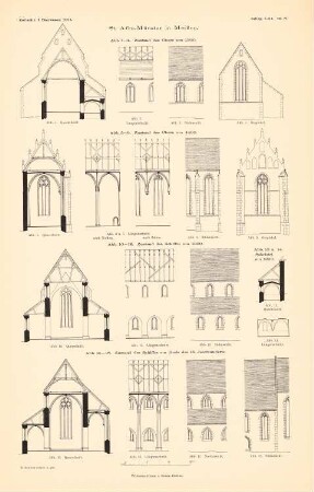 St. Afra-Münster, Meißen: Querschnitte, Details verschiedener Zustände (aus: Atlas zur Zeitschrift für Bauwesen, hrsg. v. Ministerium der öffentlichen Arbeiten, Jg. 61, 1911)