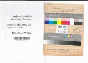 Entnazifizierung Walter Bonhagen, geb. 10.10.1910 (Verwaltungsangestellter)