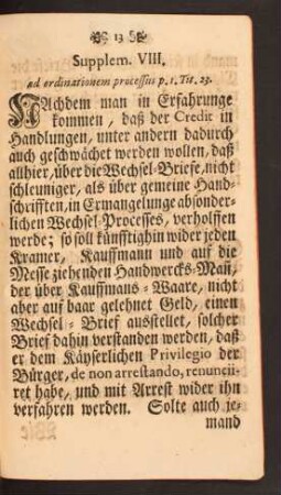 Supplem. VIII. ad ordinationem processus p. I. Tit. 23.