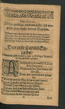 Das erste Capitel Syrachs - Das Zehnde Capitel/ Alexandrinisch gesetzt.