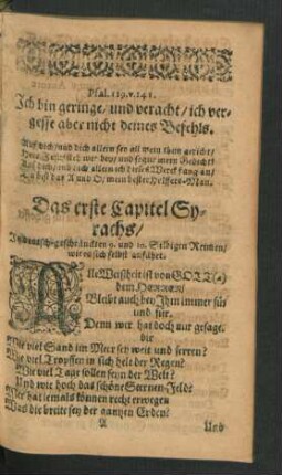 Das erste Capitel Syrachs - Das Zehnde Capitel/ Alexandrinisch gesetzt.