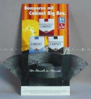 Werbeaufsteller für "Cabinet mild Big Box, Cabinet lights Big Box und Cabinet Big Box"-Zigaretten
