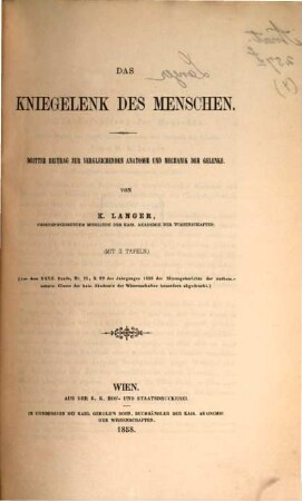 Separatabdrücke aus den Sitzungsberichten der Kais. Akademie der Wissenschaften in Wien : in 1 vol.. 4