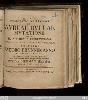 Dissertatio Ivris Pvblici De Avreae Bvllae Mvtatione