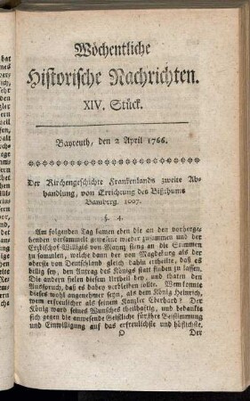 XIV. Stück. Bayreuth, den 2. April 1766.