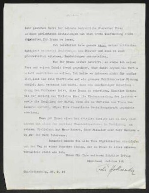 Briefsammlung von Unbekannt, Felix Hollaender und Gerhart Hauptmann an Unbekannt, Felix Hollaender und Gerhart Hauptmann