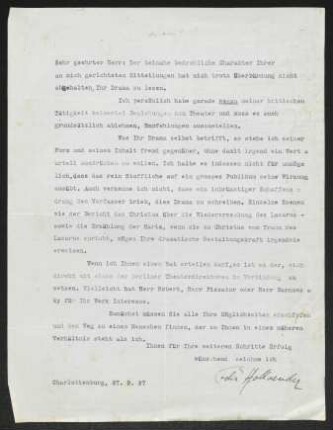Briefsammlung von Unbekannt, Felix Hollaender und Gerhart Hauptmann an Unbekannt, Felix Hollaender und Gerhart Hauptmann