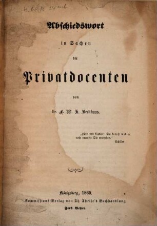 Abschiedswort in Sachen der Privatdocenten