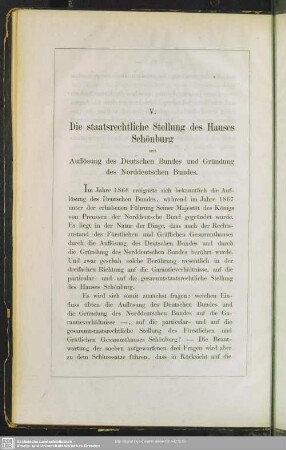 V. Die staatsrechtliche Stellung des Hauses Schönburg seit Auflösung des Deutschen Bundes und Gründung des Norddeuteschen Bundes
