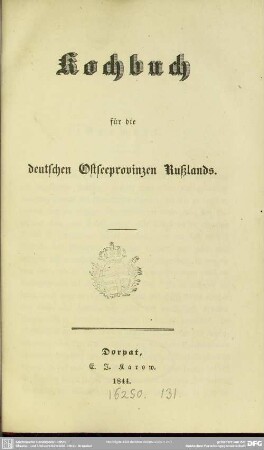 Kochbuch für die deutschen Ostseeprovinzen Rußlands