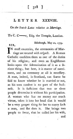 XXXVIII. On the Scotch Laws relative to Marriage. To the Same.