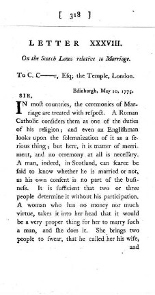XXXVIII. On the Scotch Laws relative to Marriage. To the Same.