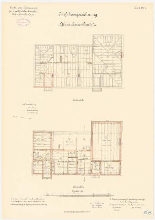 Kaserne für das Luftschiffer-Bataillon, Berlin-Jungfernheide: Offizier Speiseanstalt: Grundriss Obergeschoss Dachgeschoss 1:100