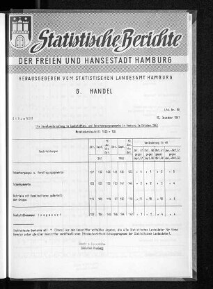 Die Umsatzentwicklung im Hamburger Gaststätten- und Beherbergungsgewerbe im Oktober 1961 : Lfd. Nr. 58