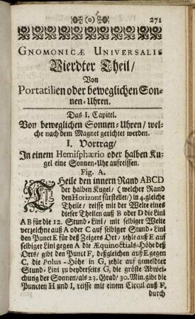 Vierdter Theil/ Von Portatilien oder beweglichen Sonnen-Uhren.