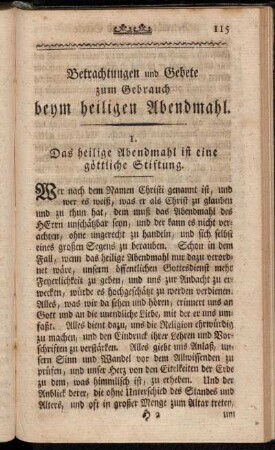 Betrachtungen und Gebete zum Gebrauch beym heiligen Abendmahl