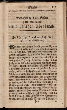 Betrachtungen und Gebete zum Gebrauch beym heiligen Abendmahl