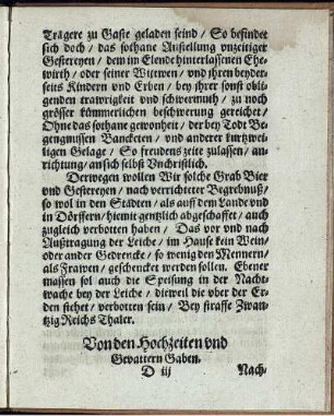 Von den Hochzeiten und Gevattern Gaben