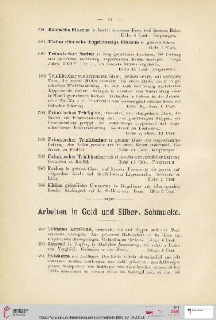 Arbeiten in Gold und Silber, Schmucke (Nr. 589 - 629)