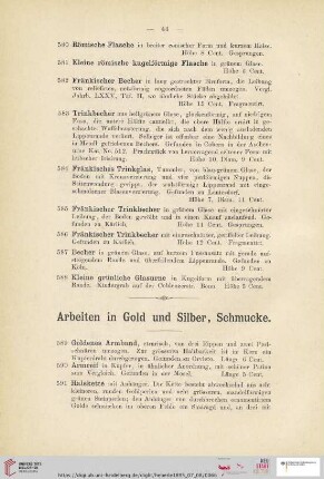 Arbeiten in Gold und Silber, Schmucke (Nr. 589 - 629)