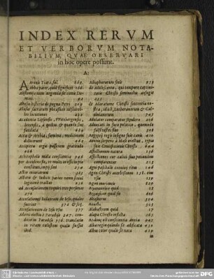 Index Rerum Et Verborum Notabilium, Quae observari in hoc opere possunt