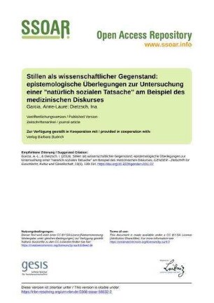 Stillen als wissenschaftlicher Gegenstand: epistemologische Überlegungen zur Untersuchung einer "natürlich sozialen Tatsache" am Beispiel des medizinischen Diskurses