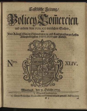 Nro. XLIV, Montags, den 31. Octobr 1735