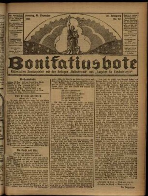 Erste Ausgabe vom Sonntag, den 25. Dezember 1921.