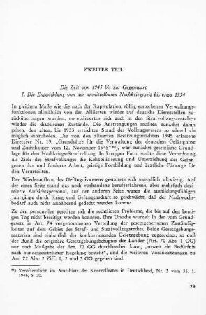 I. Die Entwickung von der unmittelbaren Nachkriegszeit bis etwa 1954