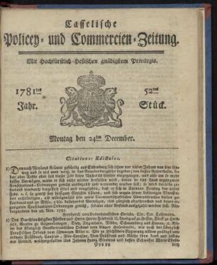 1781tes Jahr. 52tes Stück. Montag den 24ten December
