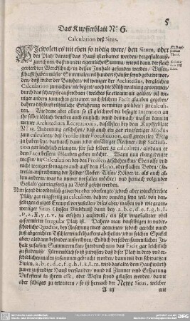 Das Kupfferblatt Nr. 6. : Calculatio deß Situs.