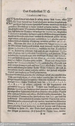 Das Kupfferblatt Nr. 6. : Calculatio deß Situs.