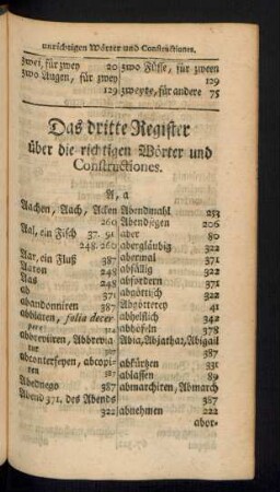 Das dritte Register über die richtigen Wörter und Constructiones