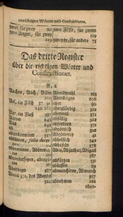 Das dritte Register über die richtigen Wörter und Constructiones