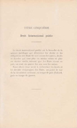 Titre cinquième. Droit International public
