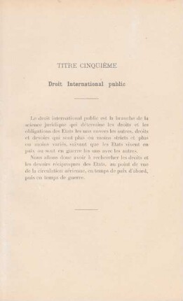 Titre cinquième. Droit International public
