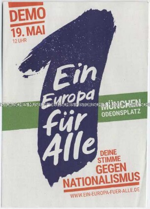 Flyer zu einer bundesweiten Demonstration gegen Nationalismus im Vorfeld der Europawahlen