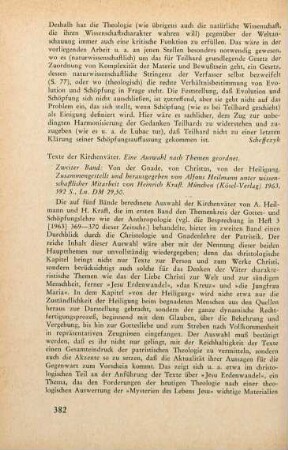 382-383 [Rezension] Texte der Kirchenväter, 2. Band: Von der Gnade, von Christus, von der Heiligung