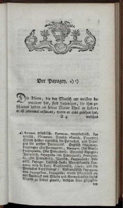 Der Papagey. [Abb. siehe arabische Paginierung]