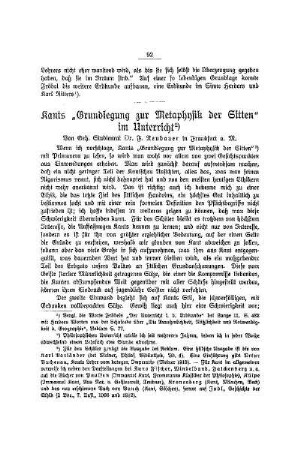 Kants "Grundlegung zur Metaphysik der Sitten" im Unterricht