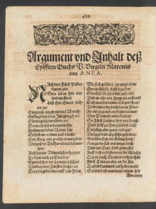 Argument und Inhalt deß Eylfften Buchs P. Virgilii Maronis/ von Aenea.
